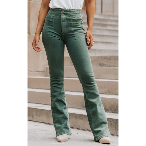 Free People Denim - Free People Jayde Cord Flare Jeans Green NEW Size 30